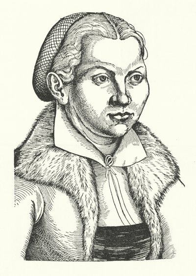 Katharina von Bora, manželka německého protestantského reformátora Martina Luthera (rytina) od Lucas the Elder (after) Cranach