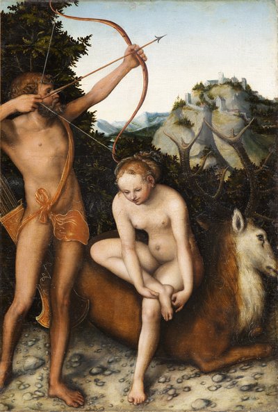"Apollo a Diana" (Apollo a Diana) Obraz Lucase Cranacha staršího (1472-1553) cca 1530 Rozměr 45x31 cm - Královská muzea výtvarného umění Belgie, Brusel od Lucas the Elder Cranach