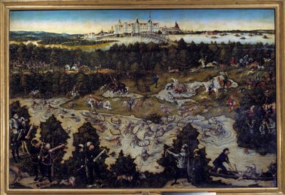 Lov na počest Karla V. na zámku Torgau v Německu Obraz Lucase Cranacha staršího (1472-1553) 1544. Madrid. Musee Du Prado - Lov na počest Karla V. na zámku Torgau v Německu. Obraz Lucase Cranacha staršího (1472-1553) 1544. P od Lucas the Elder Cranach