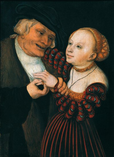 Stařec a mladá žena (Der Alte und das Madchen), kolem 1530 (olej na plátně) od Lucas the Elder Cranach