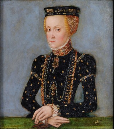 Portrét Anny Jagellonské (1523-1596), polské královny, asi 1565 (olej na cínové desce) od Lucas the Younger Cranach