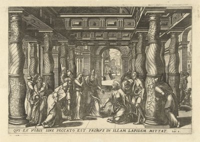 Christ en de overspelige vrouw Třináct nejelegantnějších a nejzdobnějších ikon Nového zákona v chrámu (název série) od Lucas van Doetechum