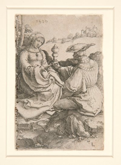 Šlechtic a dáma sedící v krajině od Lucas van Leyden