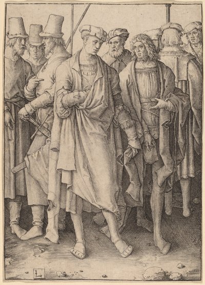 Mladý muž s osmi ozbrojenými muži od Lucas van Leyden