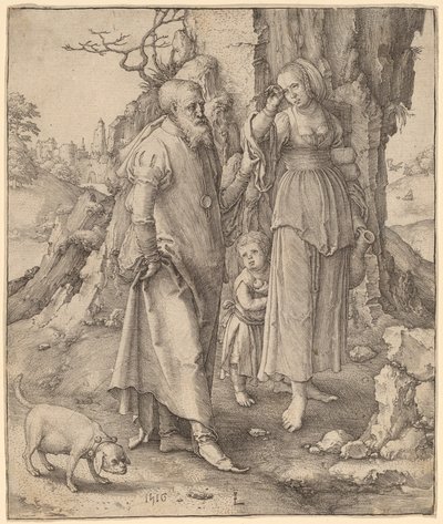Abraham zavrhl Hagar od Lucas van Leyden