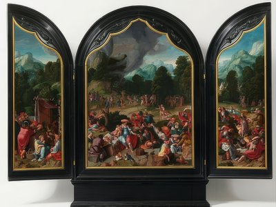 Klanění zlatého telete. Kolem roku 1530 od Lucas van Leyden