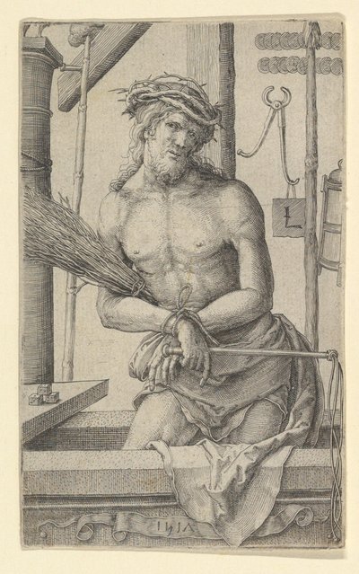 Kristus jako muž bolesti s nástroji umučení., 1517. od Lucas van Leyden