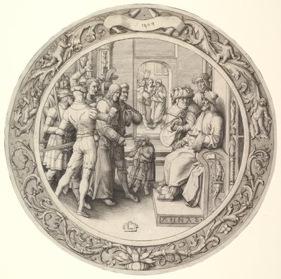 Kristus před Annášem, z Kruhových pašijí, 1509. od Lucas van Leyden