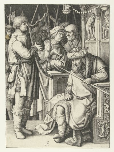 David hraje na harfu pro Saula od Lucas van Leyden