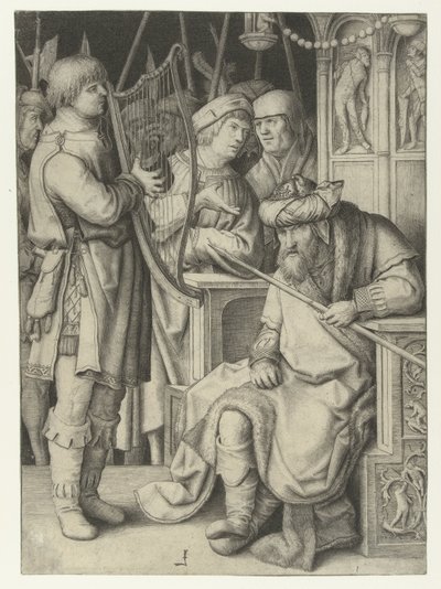 David hraje na harfu pro Saula od Lucas van Leyden