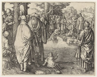 Křest Kristův v Jordánu od Lucas van Leyden