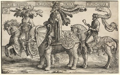 Hektor Trójský, Alexandr Makedonský, Julius Caesar z Devíti hrdinů od Lucas van Leyden
