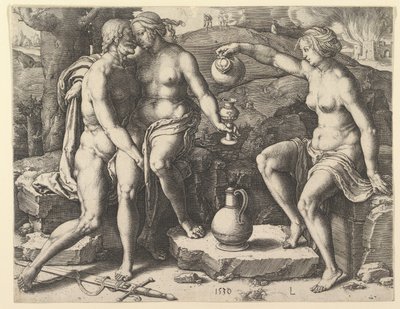Lot a jeho dcery, 1530. od Lucas van Leyden