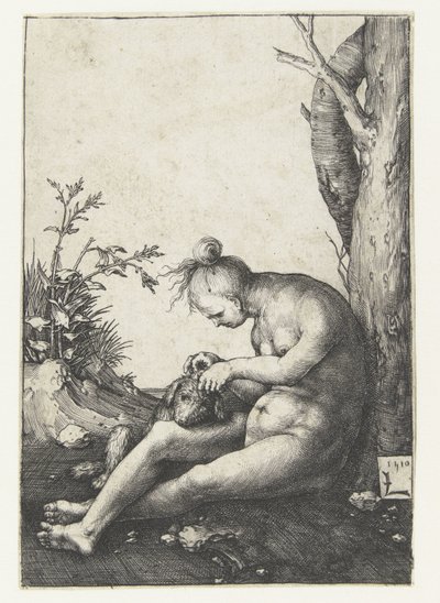 Nahá žena se psem od Lucas van Leyden