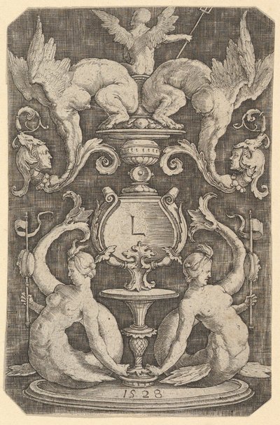 Panel Ornament se dvěma sirénami, 1528. od Lucas van Leyden