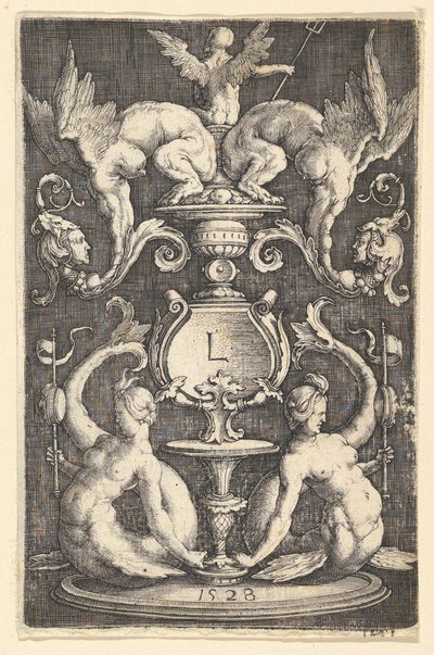 Panel Ornament se dvěma sirénami, 1528. od Lucas van Leyden