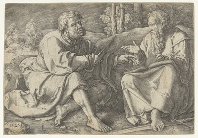 Pavel a Petr sedí v krajině od Lucas van Leyden