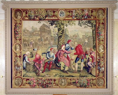 Placení kombajnů, dílna gobelínů (tapisérie) od Lucas van Leyden