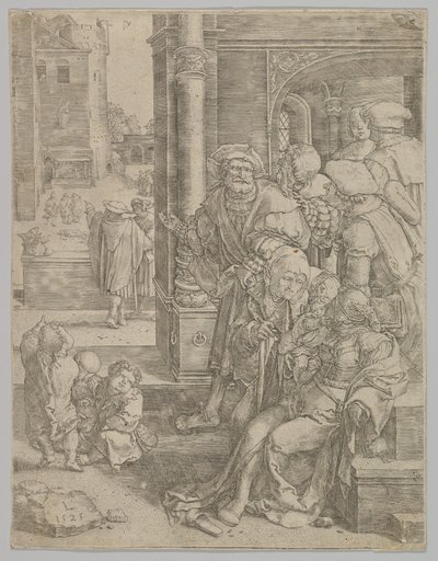 Básník Virgil zavěšený v koši, 1525. od Lucas van Leyden