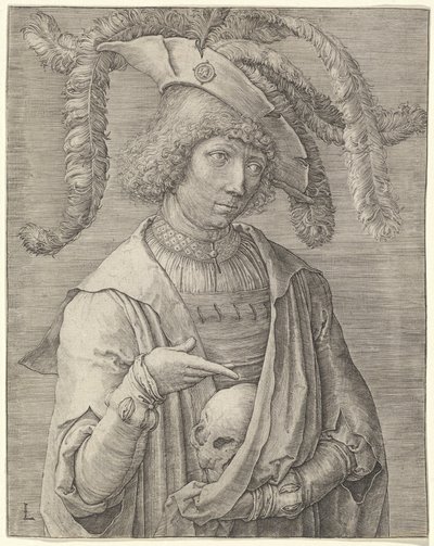 Portrét mladého muže s lebkou od Lucas van Leyden