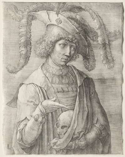 Portrét mladého muže s lebkou od Lucas van Leyden