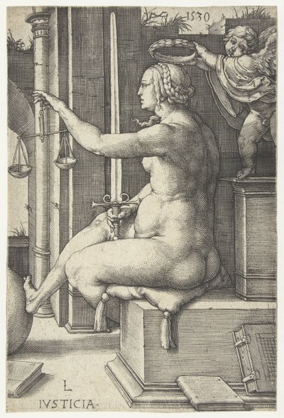 Spravedlnost Iusticia (název na předmětu) Sedm ctností (název série) od Lucas van Leyden