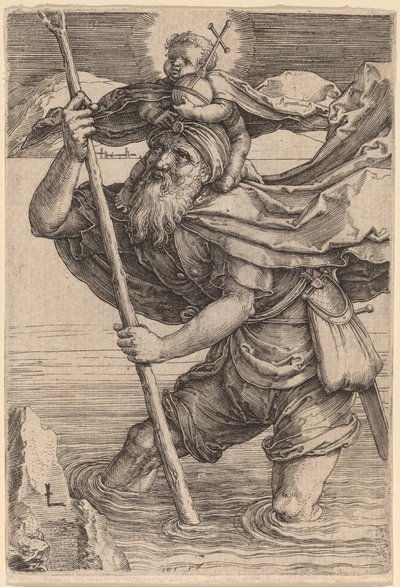 Svatý Kryštof nesoucí Jezulátko od Lucas van Leyden