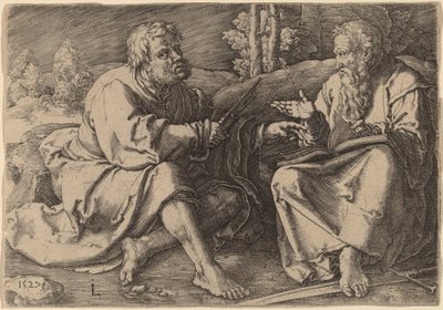 Svatí Petr a Pavel sedící v krajině od Lucas van Leyden