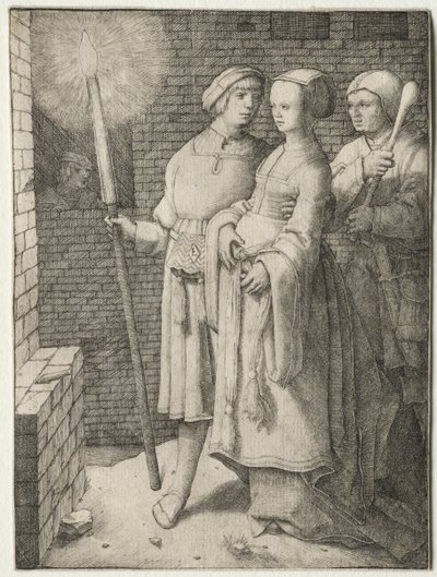 Muž s pochodní a žena následovaná bláznem od Lucas van Leyden