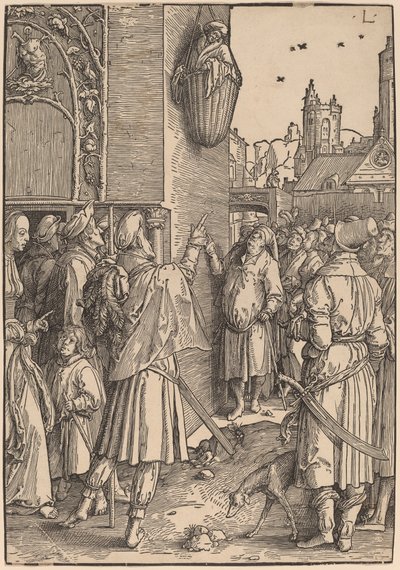 Básník Virgil zavěšený v koši od Lucas van Leyden