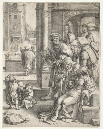 Básník Virgil zavěšený v koši od Lucas van Leyden