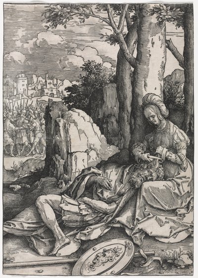 Síla žen: Samson a Dalila, kolem roku 1512 (dřevořez) od Lucas van Leyden
