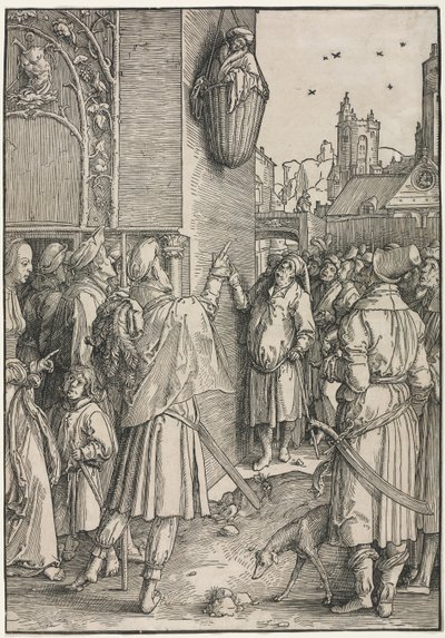 Síla žen: Básník Virgil zavěšený v koši, c. 1512. od Lucas van Leyden