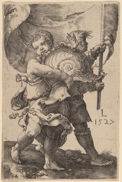 Dva kluci s helmou a standardem od Lucas van Leyden