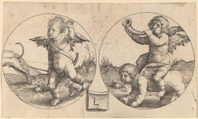 Dva Cupids ve dvou kruzích od Lucas van Leyden