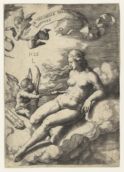 Venuše a Amor Venus la tresbelle deese damours (titul na objektu) od Lucas van Leyden