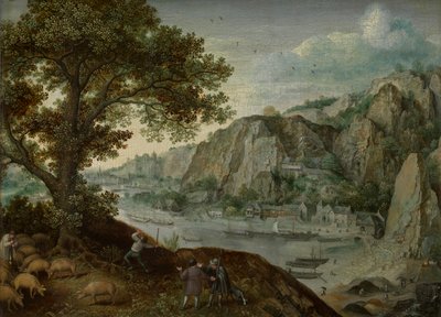 Huy, při pohledu z Ahin (olej na panelu) od Lucas van Valckenborch