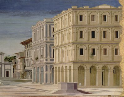 Pohled na ideální město nebo město boží po roce 1470 detail oleje 80057 na panelu od Luciano Laurana