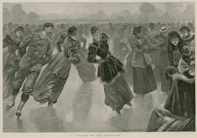 Bruslení na Serpentine, Hyde Park, Londýn (rytina) od Lucien Davis