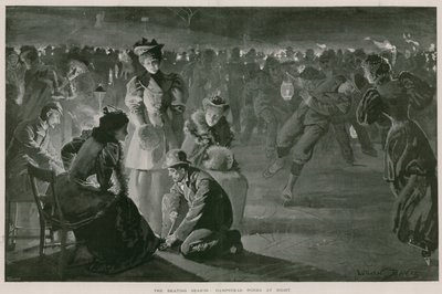 Bruslařská sezóna: Hampstead Ponds v noci (litografie) od Lucien Davis
