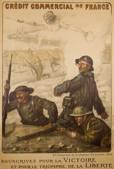 Kreditní reklama De France Přihlásit se k vítězství, kolem roku 1918 (barevné lito) od Lucien Hector Jonas