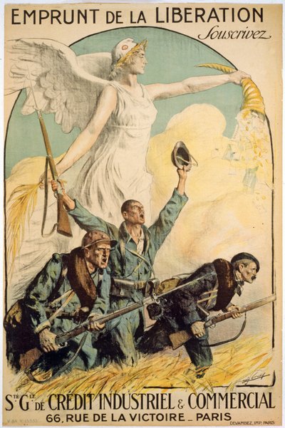 Loan of the Liberation, Subscribe, Sté. Gle. of Industrial & Commercial Credit, pub. Paříž, kolem roku 1917 (barevné lito) od Lucien Hector Jonas