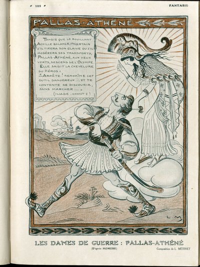 Ilustrace ve "Fantasio", 01/04/15 - válečná žena Pallas-Athenee válka 14-18 (rytina) od Lucien Metivet