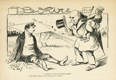 Ilustrace v Le Rire, 30.3.2012 - Závod Limoux-Palais-Bourbon - Volby, letectví - Vedrines Jules (1881-1919) (rytina) od Lucien Metivet