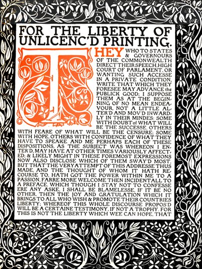 Eragny Press: Úvodní stránka Areopagitica, c.1895-1914. od Lucien Pissaro