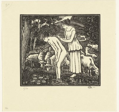 Dafnis myje Cloë Daphnis et Chloé (název série) od Lucien Pissarro