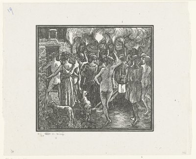 Z fakkeloptochtu Dafnis a Chloe, pochodový průvod Dafnis a Chloe (název série) od Lucien Pissarro