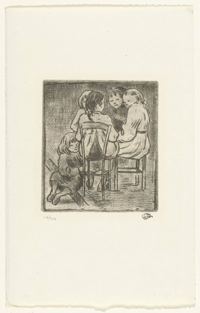 Skupina pěti sedících dívek od Lucien Pissarro