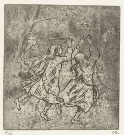 Dvě dívky chytající motýly od Lucien Pissarro