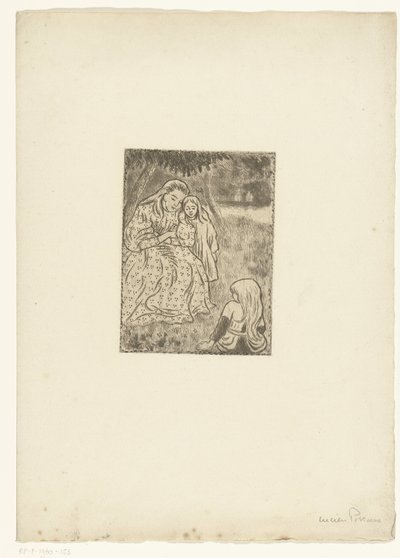Žena se dvěma dívkami na louce od Lucien Pissarro